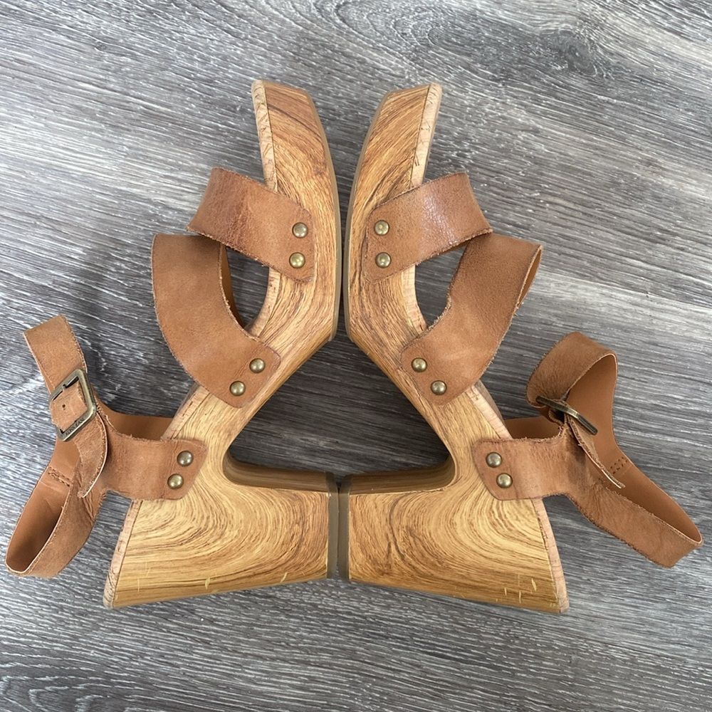 Kork-Ease Tan Leather Platform Sandals Sz 10 Straps Boho Coastal Beach Vacation - Picture 8 of 12